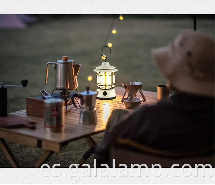 Linterna LED portátil para acampar con diseño retro y batería recargable